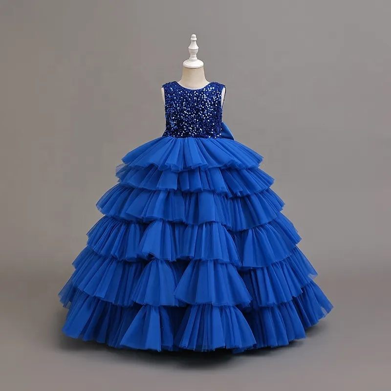 Robe de cérémonie fille en stock, nouveauté tendance, style européen et américain, robe à étages élégante, haut de gamme pour enfants,